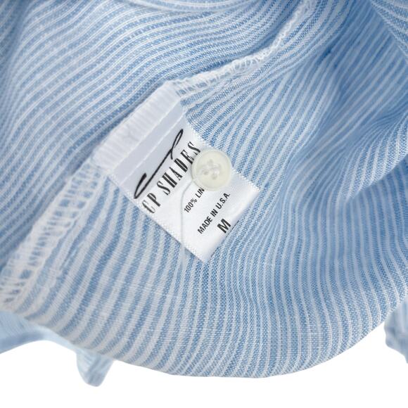 CP Shades Linen Pinstripe Romy Button Down Shirt Top Blue White Size Medium - Picture 6 of 8